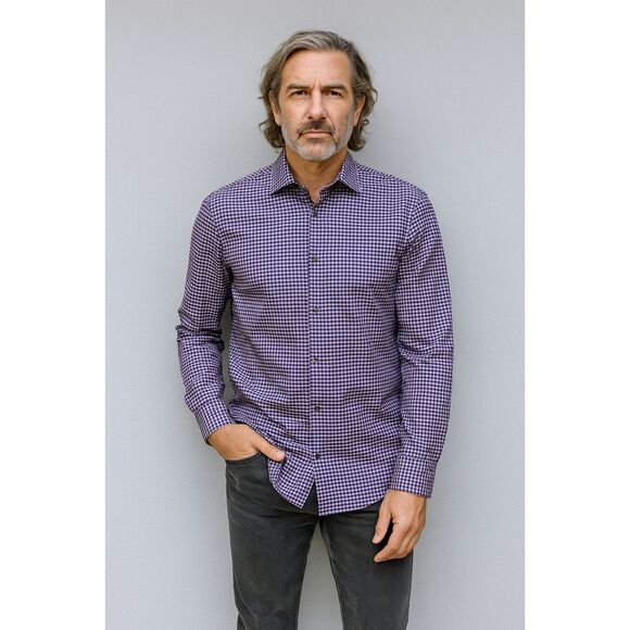 NWT JOHN VARVATOS Star USA Purple Gingham Cotton Button Up Shirt Top Mens Sz 16 - Picture 1 of 11